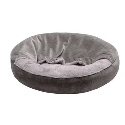 Round Donut Dog Bed Washable Plush Hooded Pet Nest
