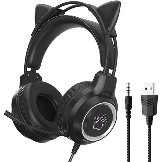 RGB Lighting Gaming Headset Cat Ear Headphone with Microphone Black