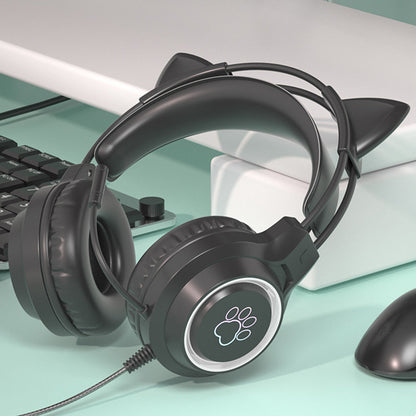 RGB Lighting Gaming Headset Cat Ear Headphone with Microphone Black