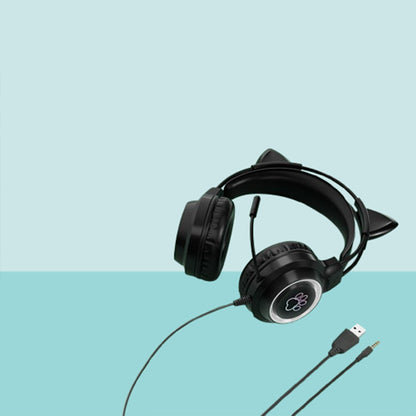 RGB Lighting Gaming Headset Cat Ear Headphone with Microphone Black