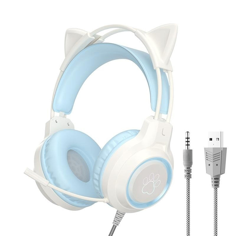 RGB Lighting Gaming Headset Cat Ear Headphone with Microphone Blue
