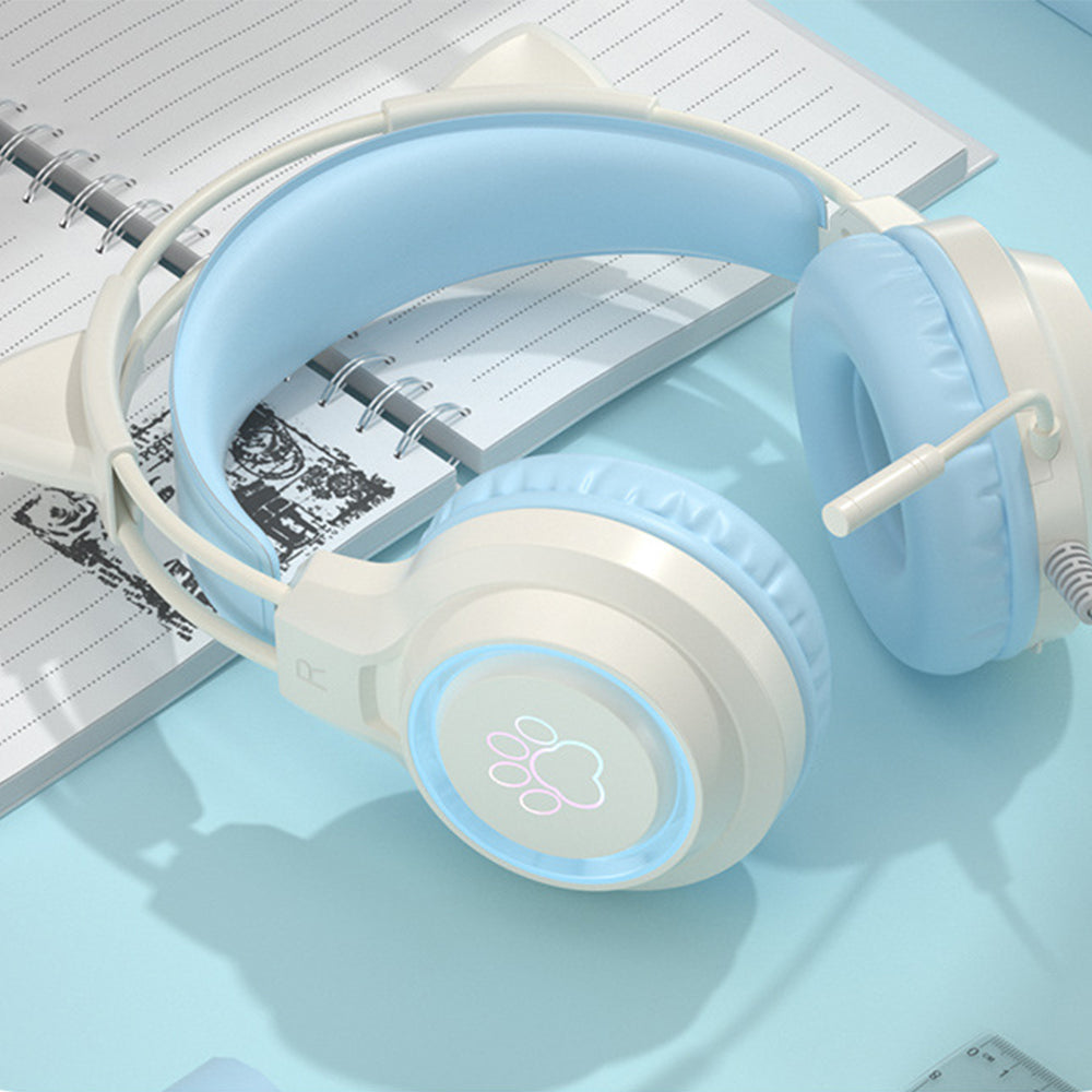 RGB Lighting Gaming Headset Cat Ear Headphone with Microphone Blue