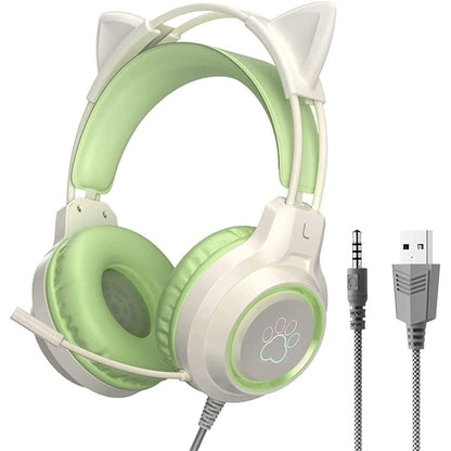 RGB Lighting Gaming Headset Cat Ear Headphone with Microphone Green
