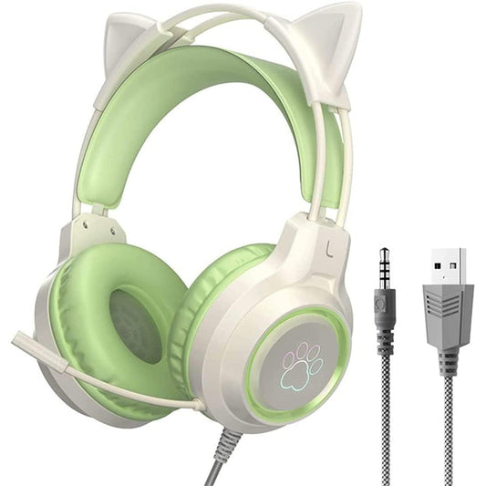 RGB Lighting Gaming Headset Cat Ear Headphone with Microphone Green