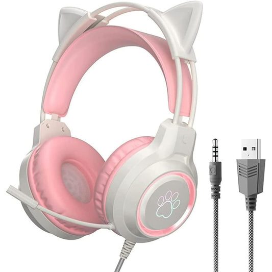 RGB Lighting Gaming Headset Cat Ear Headphone with Microphone Pink