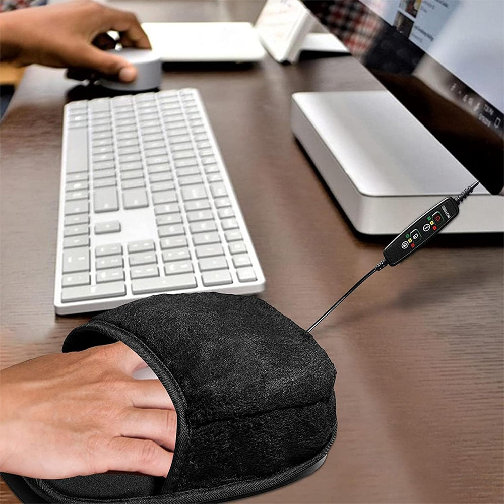 USB Heated Mouse Pad with Wrist Rest Winter Hand Warmer with 3 Level Temperature Control Black