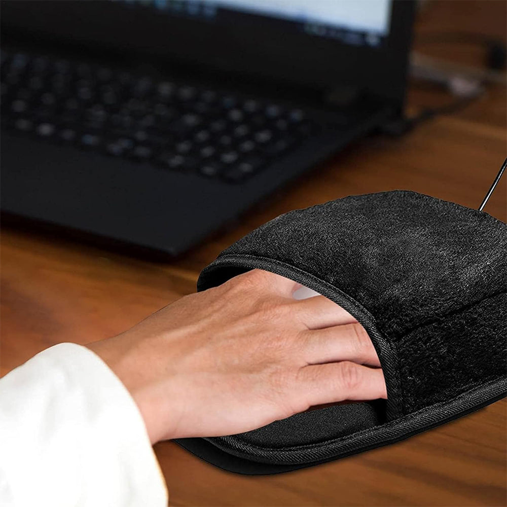 USB Heated Mouse Pad with Wrist Rest Winter Hand Warmer with 3 Level Temperature Control Black