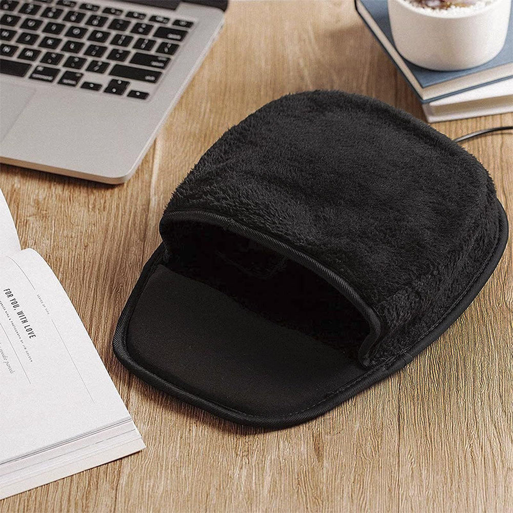 USB Heated Mouse Pad with Wrist Rest Winter Hand Warmer with 3 Level Temperature Control Black