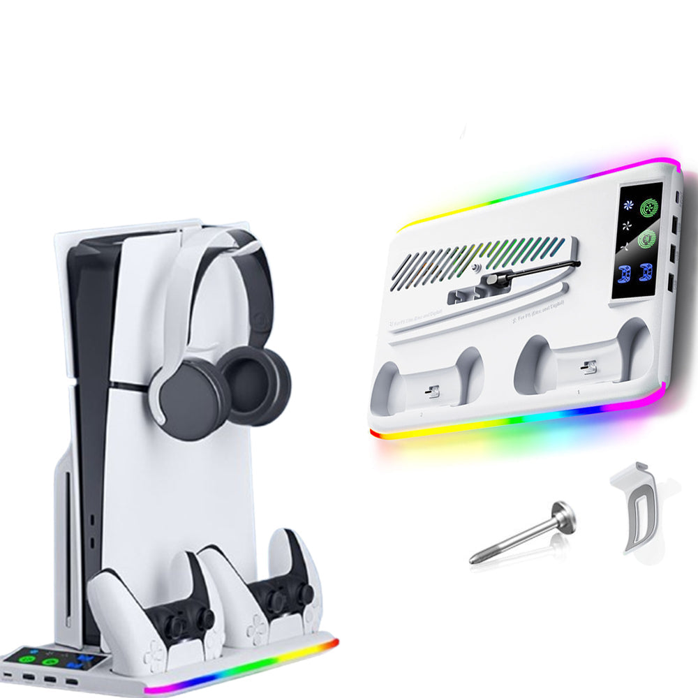 RGB Cooling and Charging Station Controller Charging Dock Headset Holder Compatible with PS5/PS5Pro/Slim/Disc/Digital Console