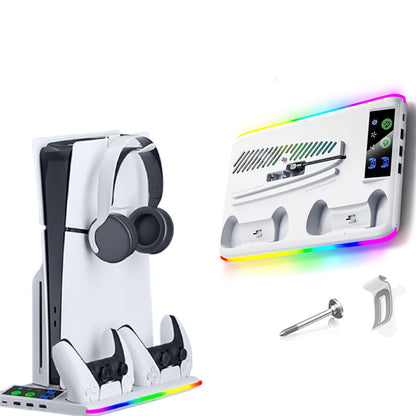 RGB Cooling and Charging Station Controller Charging Dock Headset Holder Compatible with PS5/PS5Pro/Slim/Disc/Digital Console
