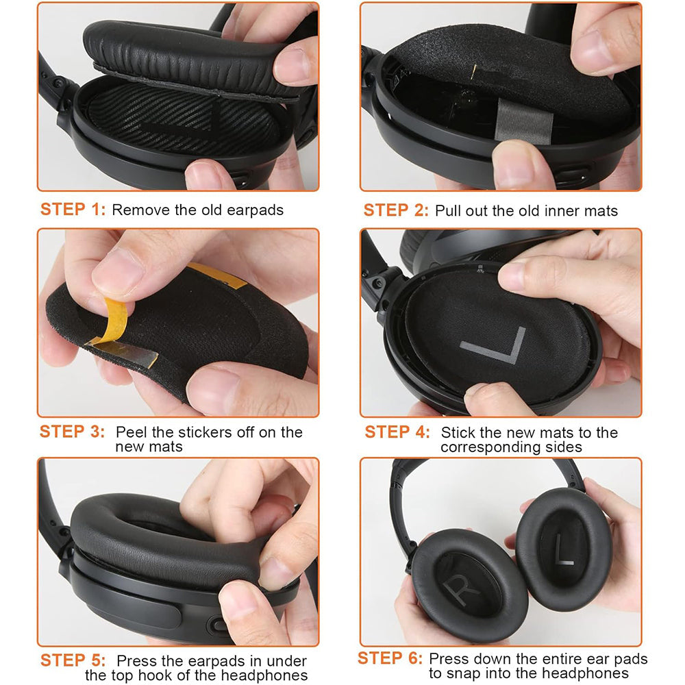 Pair of Replacement Ear Pads for Bose QC45 Headphone Ear Cushions Black