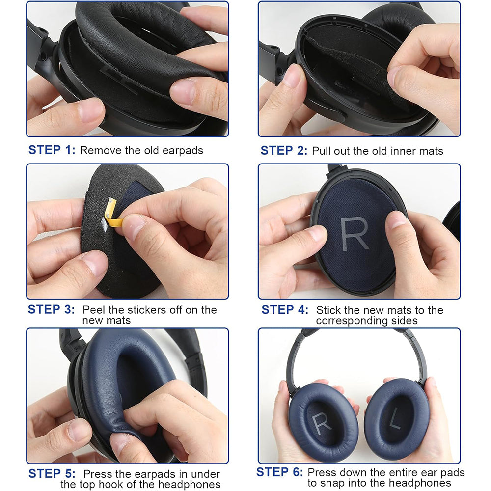 Pair of Replacement Ear Pads for Bose QC45 Headphone Ear Cushions Navy