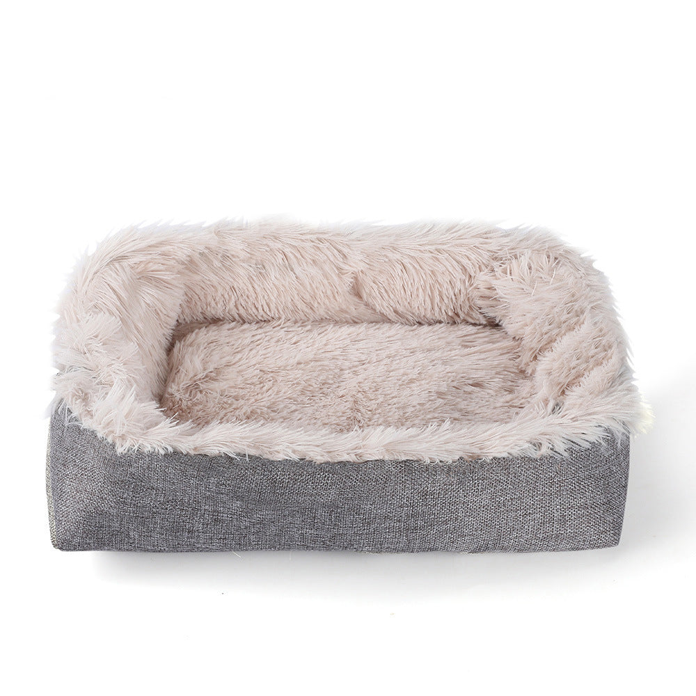 2-in-1 Soft Plush Pet Bed Warming Fluffy Mat for Cats Small Dogs Beige
