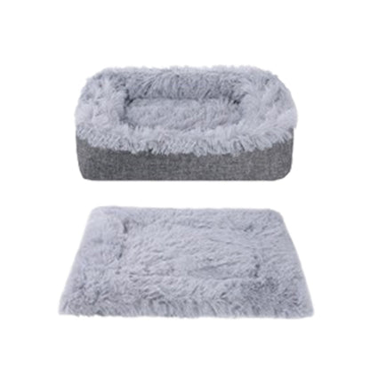 2-in-1 Soft Plush Pet Bed Warming Fluffy Mat for Cats Small Dogs Grey