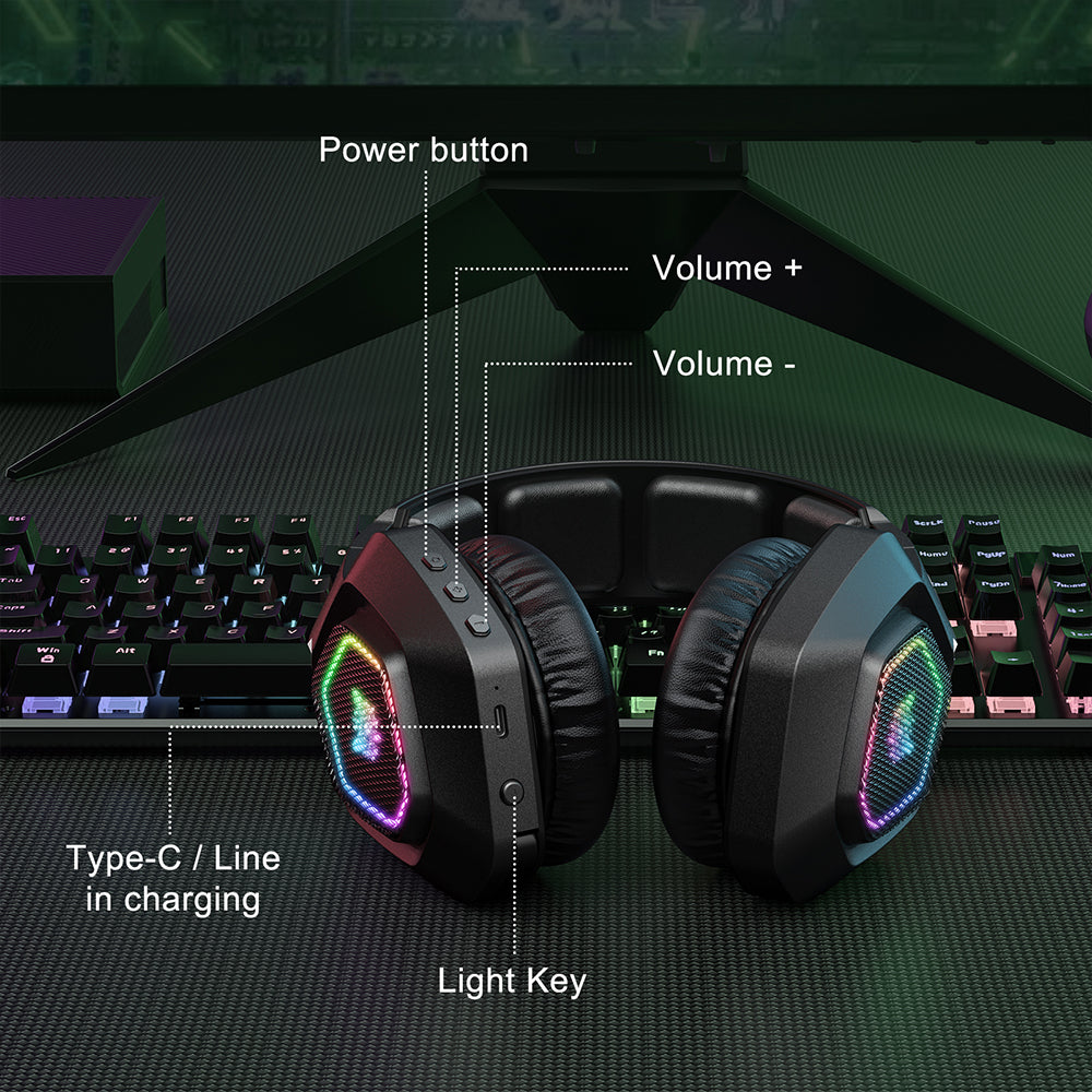 3-Mode RGB Gaming Headphone with Mic Over- ear Headphones Compatible with PS4/PS5/Switch/Mobile/ PC/Mac Black