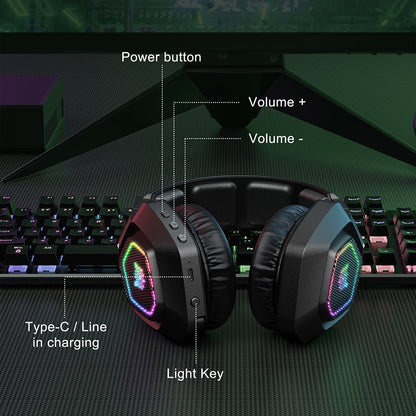 3-Mode RGB Gaming Headphone with Mic Over- ear Headphones Compatible with PS4/PS5/Switch/Mobile/ PC/Mac Black