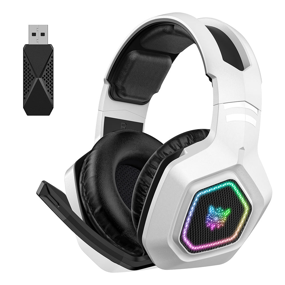 3-Mode RGB Gaming Headphone with Mic Over- ear Headphones Compatible with PS4/PS5/Switch/Mobile/ PC/Mac White