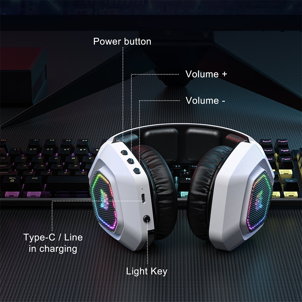 3-Mode RGB Gaming Headphone with Mic Over- ear Headphones Compatible with PS4/PS5/Switch/Mobile/ PC/Mac White