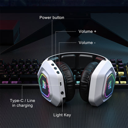 3-Mode RGB Gaming Headphone with Mic Over- ear Headphones Compatible with PS4/PS5/Switch/Mobile/ PC/Mac White
