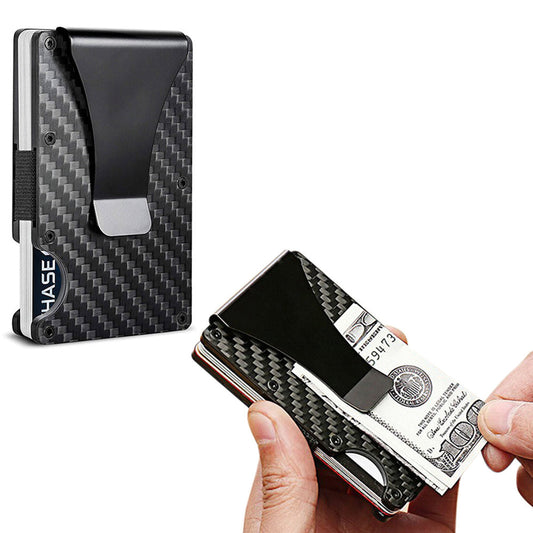 RFID Blocking Wallet Travel ID Card Holder with Metal Clip Black
