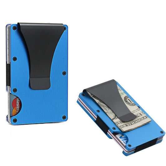 RFID Blocking Wallet Travel ID Card Holder with Metal Clip Blue