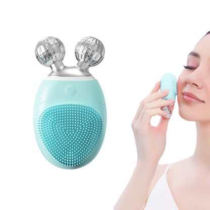 Electric Facial Cleansing Scrubber Rechargeable Silicone Face Deep Cleaning Brush with 5 Cleansing Modes Light Blue