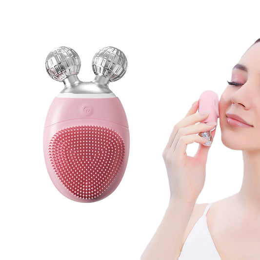 Electric Facial Cleansing Scrubber Rechargeable Silicone Face Deep Cleaning Brush with 5 Cleansing Modes Pink
