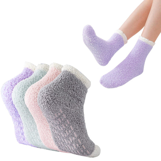 4 Pairs of Anti-Slip Winter Warm Socks with Grips for Women