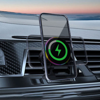 15W USB Powered Wireless Car Charger with RGB Light Car Phone Holder Mount for Air Vent