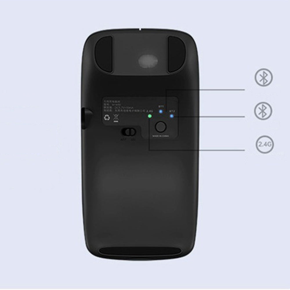 3-Mode Wireless Mouse Battery Powered Bluetooth/2.4Ghz Ergonomic Silent Mouse Black