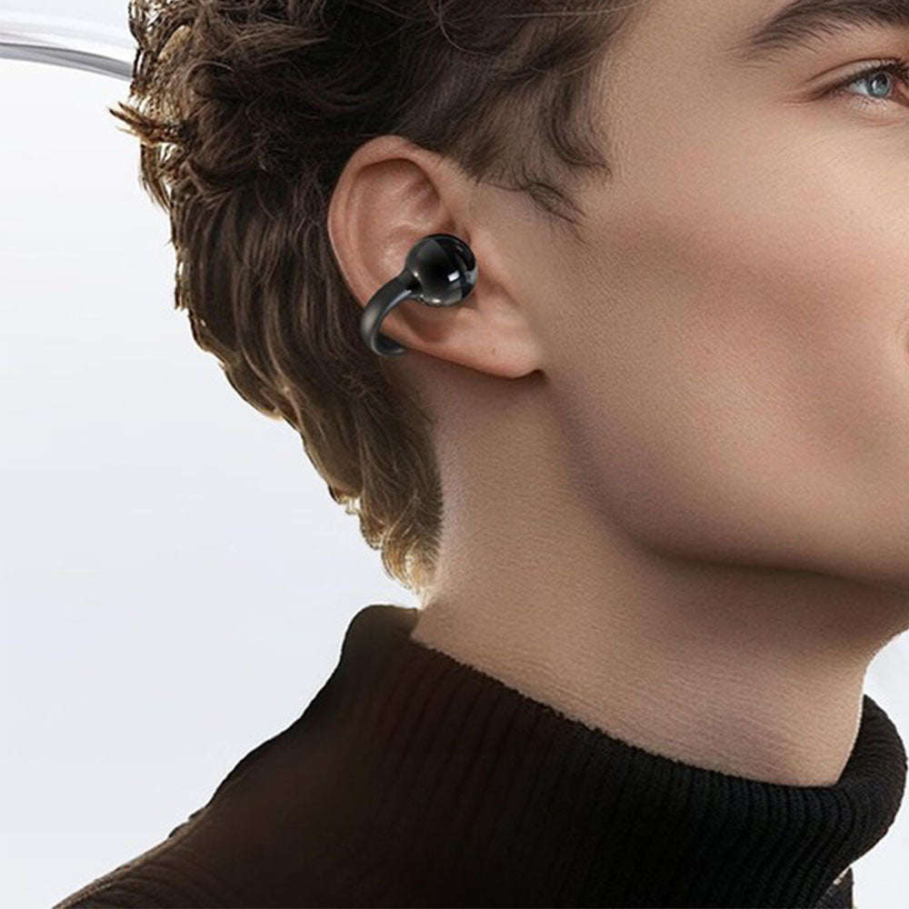 Bluetooth Clip-On Earbuds Open Ear Wireless Headphone for iOS and Android Device Black