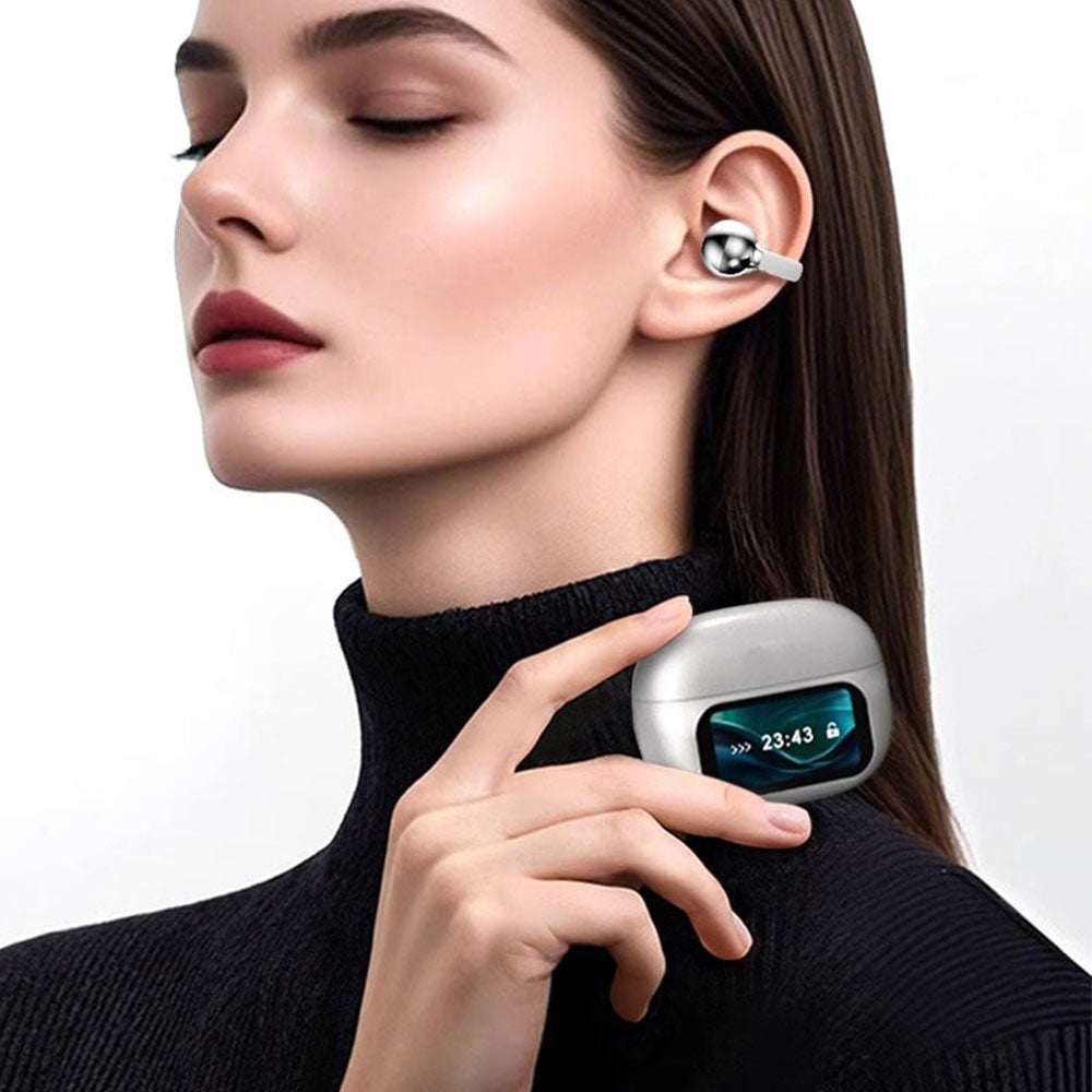 Bluetooth Clip-On Earbuds Open Ear Wireless Headphone for iOS and Android Device White