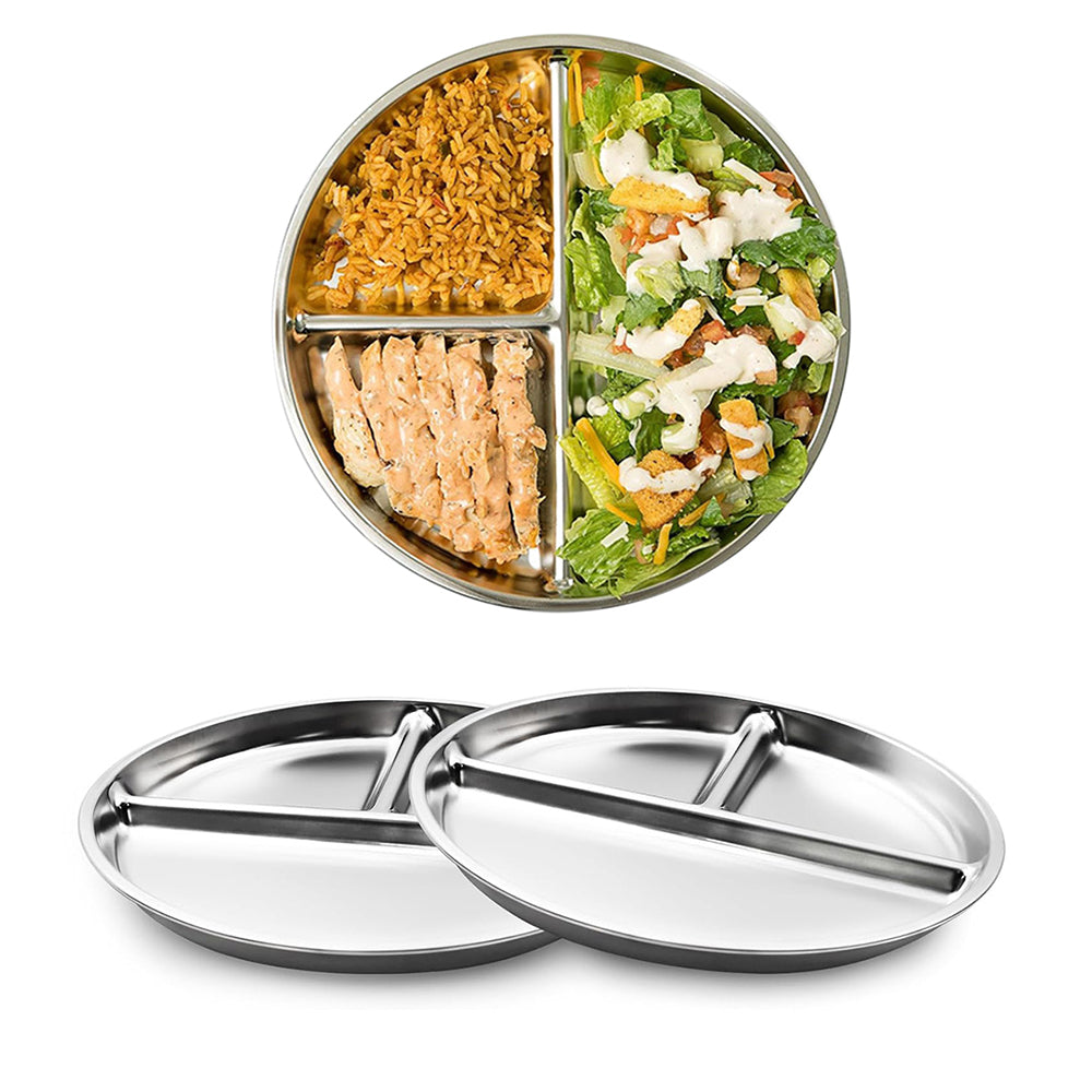 2Pcs Divided Meal Plates Stainless Steel Balance Lunch Container for Eating