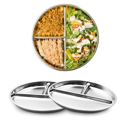 2Pcs Divided Meal Plates Stainless Steel Balance Lunch Container for Eating
