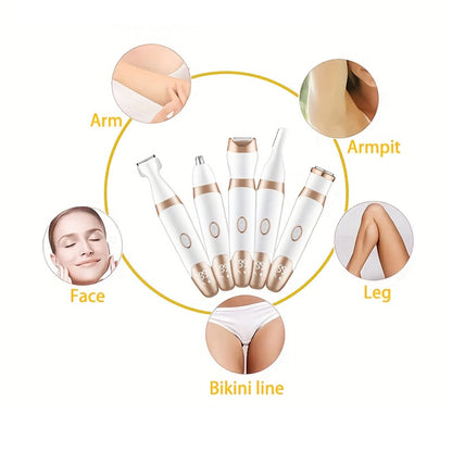 5 in 1 Rechargeable Electric Shaver with LED Display Hair Trimmer for Women Gold