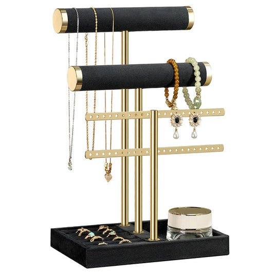 3-Tier Metal Jewelry Display Stand Necklace Earring Organizer with Detachable Arms
