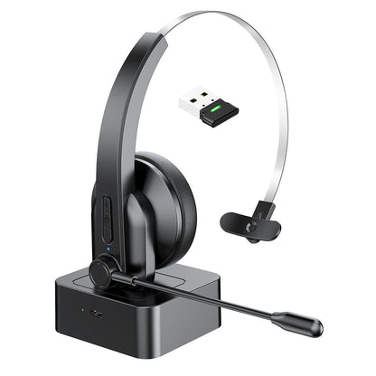 Bluetooth Wireless Headset with Mic and Charging Dock for PC and Call Center Use