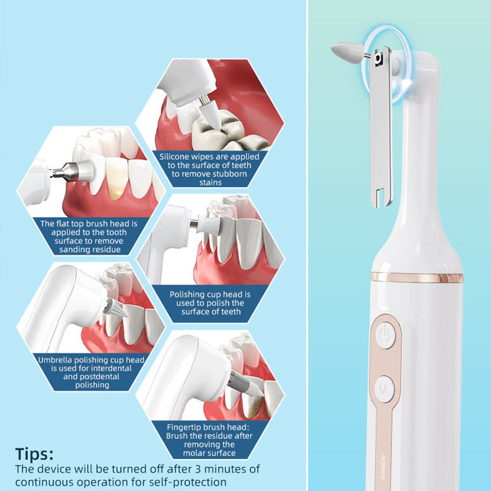Electric Teeth Whitening Polisher with LED Light 5-Speed Cleaning and Polishing White