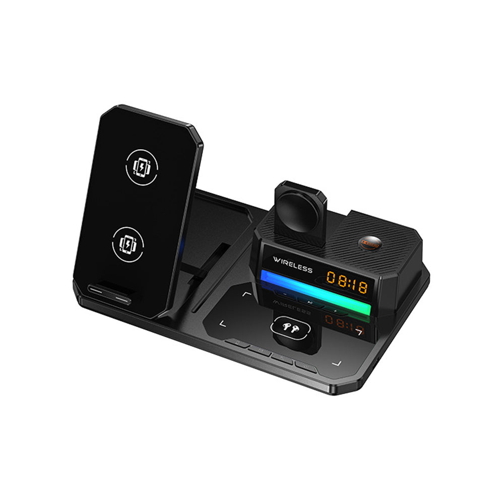 6 in 1 Wireless Charging Station with Bluetooth Speaker Clock and RGB Light