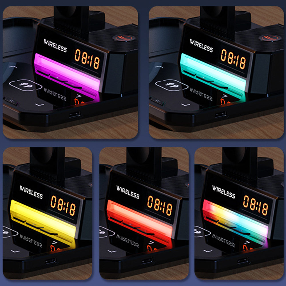 6 in 1 Wireless Charging Station with Bluetooth Speaker Clock and RGB Light