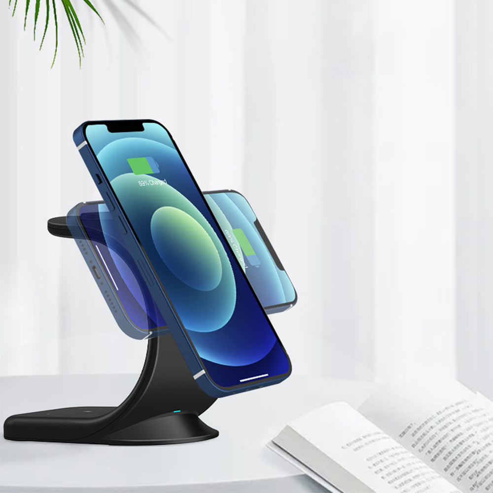 3-in-1 Magnetic Wireless Charging Station 15W Fast Charger for iPhone12 13 Black