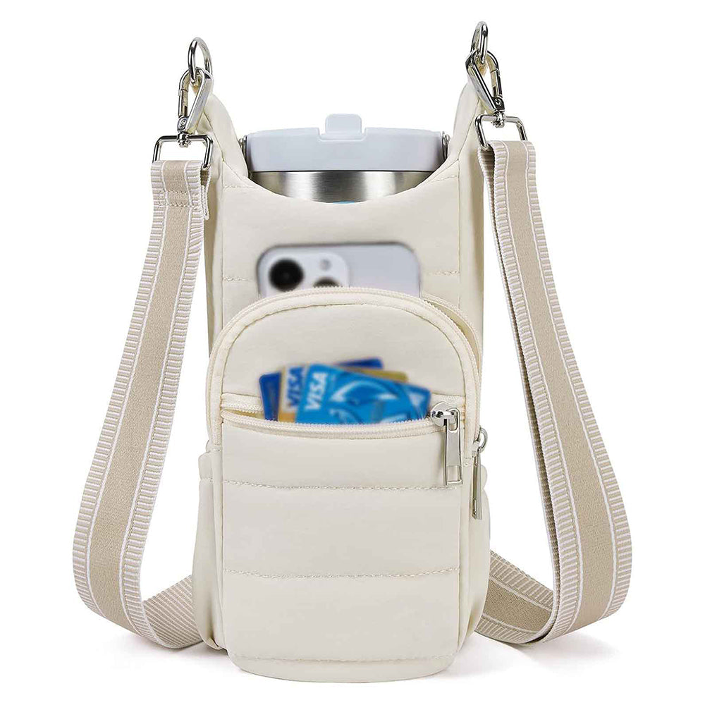 Crossbody Water Bottle Bag for Hiking Travel and Outdoor Walking Beige