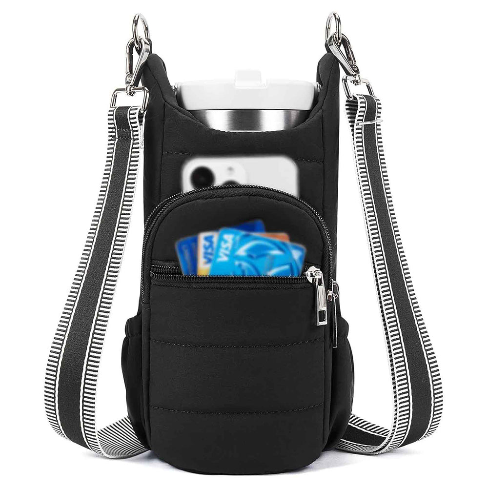Crossbody Water Bottle Bag for Hiking Travel and Outdoor Walking Black