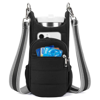 Crossbody Water Bottle Bag for Hiking Travel and Outdoor Walking Black