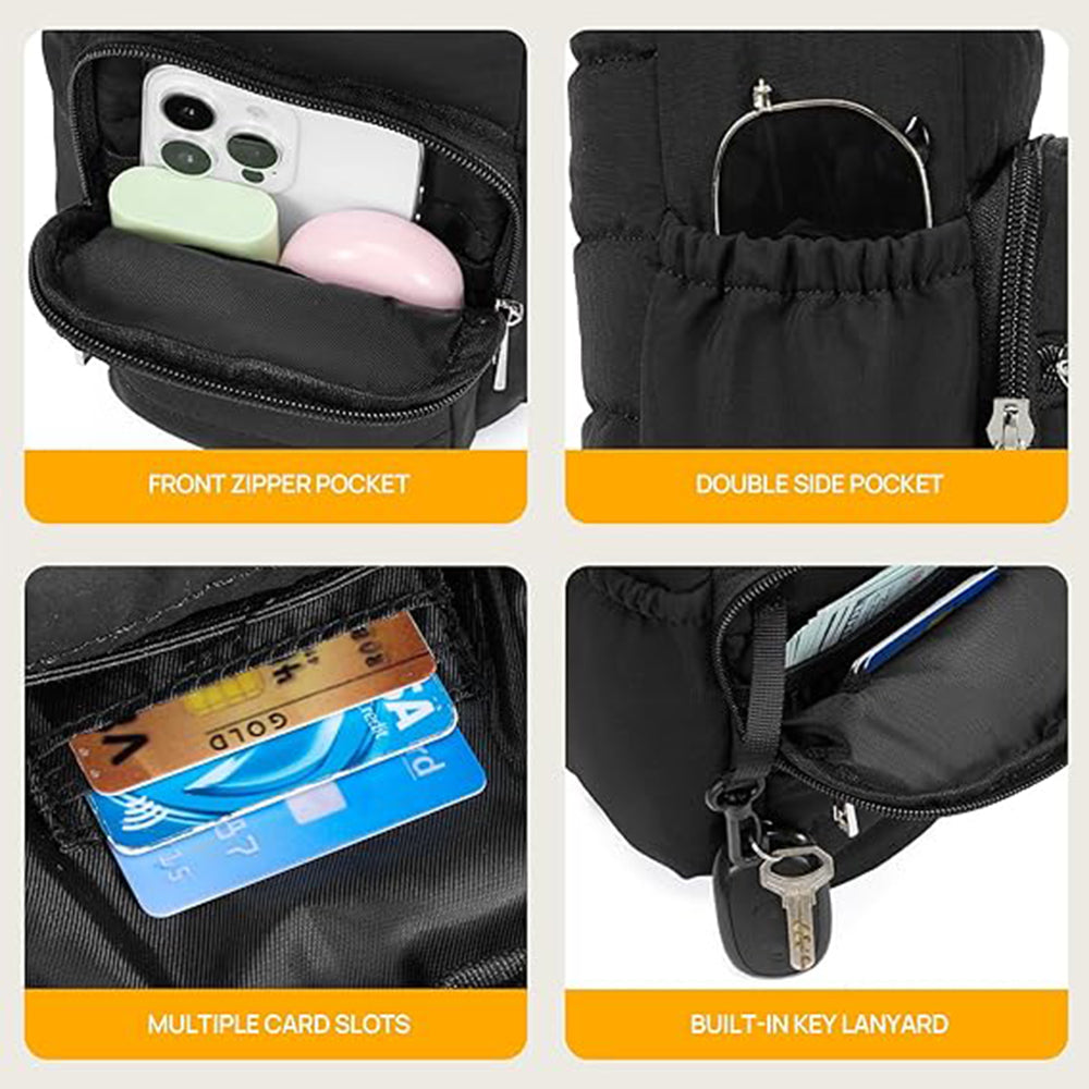 Crossbody Water Bottle Bag for Hiking Travel and Outdoor Walking Black