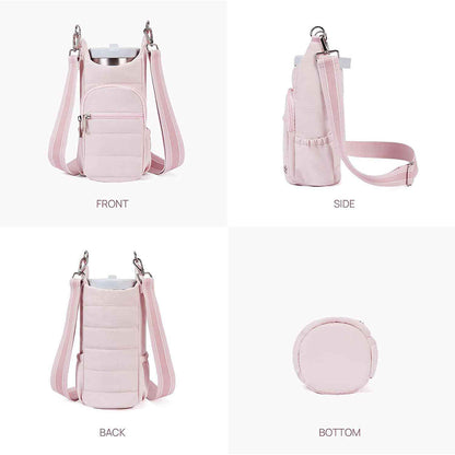 Crossbody Water Bottle Bag for Hiking Travel and Outdoor Walking Pink
