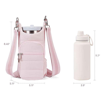 Crossbody Water Bottle Bag for Hiking Travel and Outdoor Walking Pink