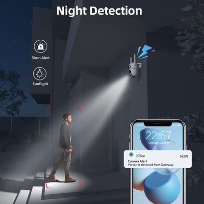 6MP Dual Lens Wireless Security Camera with Night Vision Outdoor Home Surveillance System