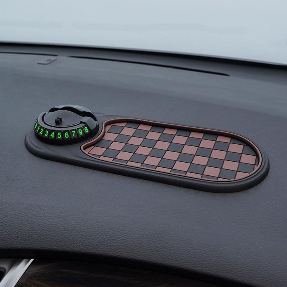 Multifunction Car Anti-Slip Mat with Phone Holder & Parking Number Brown