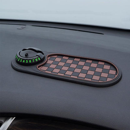 Multifunction Car Anti-Slip Mat with Phone Holder & Parking Number Brown